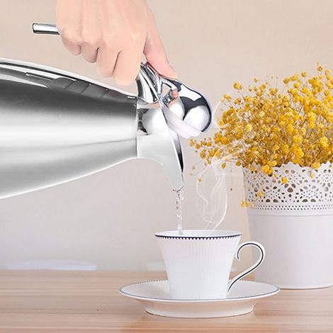 Edelstahl-Kaffeekanne, doppelwandig, vakuumisoliert, Thermoskanne/Wärmflasche, 1,5 l, Silber (1/5)