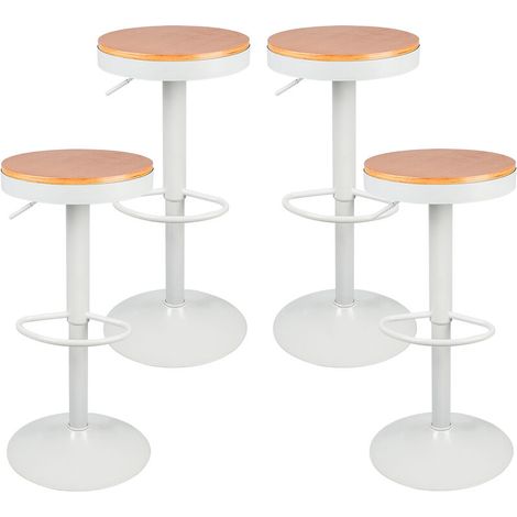 Lot de 4 Tabouret de Bar en Bois Vintage pivotant,Chaise de Bar réglable en Hauteur réglable, blanc (1/5)