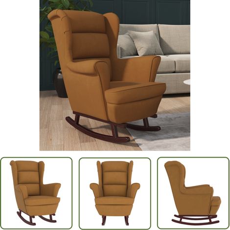 The Living Store Schaukelstuhl mit Massivholz-Gummibeinen Braun Samt - Samtsessel - Schaukelstuhl - Esszimmerstuhl - Lounge Chair - Gemütlicher Stuhl (1/5)
