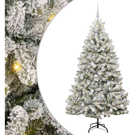 vidaXL Artificial Christmas Tree Green and White 180 cm PVC and Metal