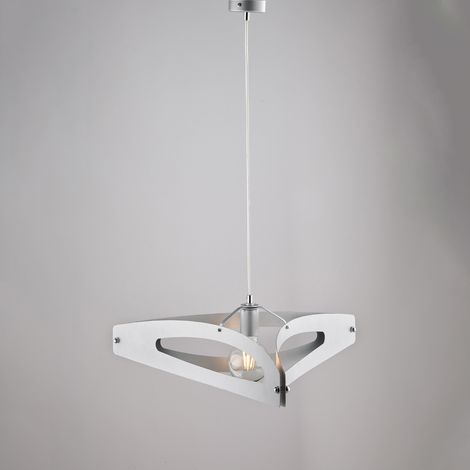 Suspension Onyx Fer Blanc, Finition Chrome Poli, Déco Argent Antique, Câble Réglable, 1 Lumière, Look Lumineux
