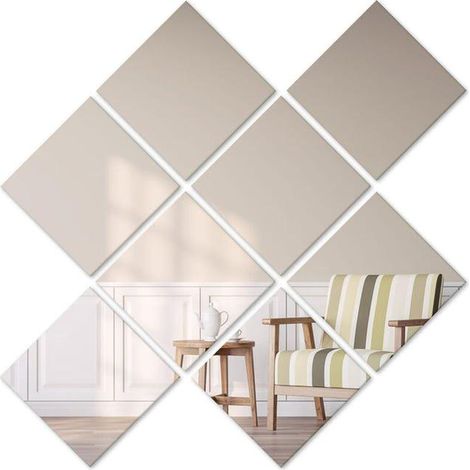 tuiles miroir auto-adhésives 15x15cm 8 pièces miroirs muraux décoratifs tuiles miroir à coller (1/4)