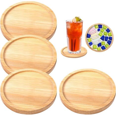 4er Set Bambus Untersetzer für Kinder, DIY Bastelset, Rund (1/4)