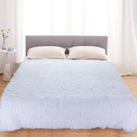 Plaid super doux + couverture polaire Sherpa Plaid pelucheux et confortable Plaid de canapé Décoration-blanc- 130160cm (1/4)