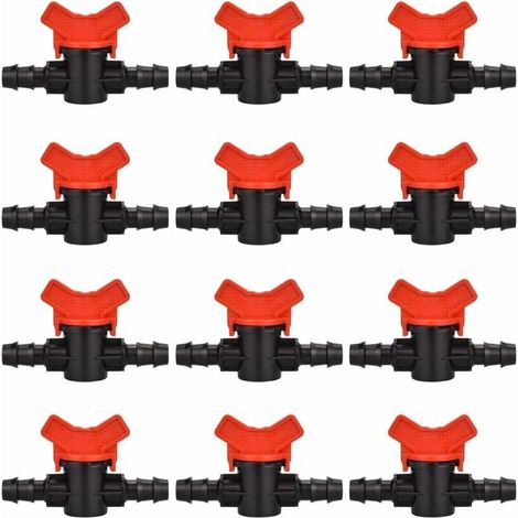 12 PCS Robinet de Jardin pour Tuyau, Tuyau Vanne d'irrigation 16 16mm Robinet d'arrêt raccord en Plastique pour Le contrôle extérieur de la vanne d'eau de Jardin (Noir + Rouge) (1/4)