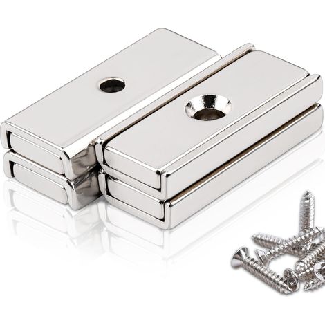 Aimants rectangulaires en néodyme extra puissants - 30 x 13,5 x 5 mm - Avec trou - Avec ouverture pour vis à visser - Pour cuisine, salle de bain (1/5)