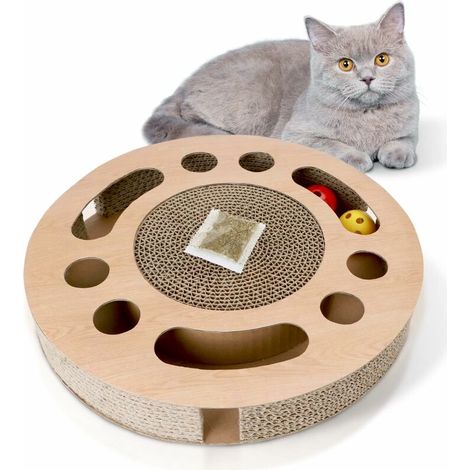 3 in 1 Cat Scratcher Cardboard Scratching Post，Cat Toys Cat Scratching Mat with 2 Toy Balls and Catnip (1/5)