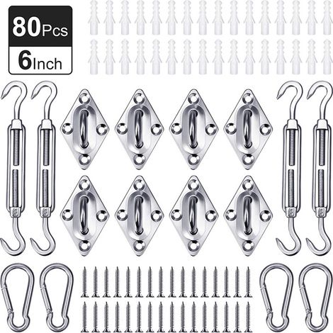 (80 Pièces)Kit de Fixation pour Voile D'ombrage,Kit de Montage Complet en Acier Inoxydable pour Voile d'Ombrage Triangle, Rectangle et Carré
