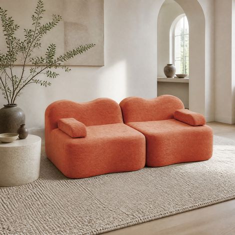 Sofá modular de 2 plazas sin estructura, forma ondulada, terciopelo naranja, OKWISH (1/5)