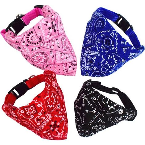 Paquete de 4 pañuelos ajustables para perros, elegantes collares tipo pañuelo para perros, gatos y cachorros (rojo, azul, negro, rosa), M (1/5)