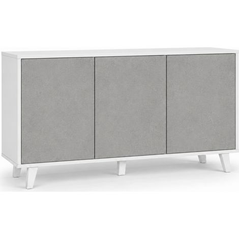 Mobile Contenitore Con 3 Ante Battenti Senza Maniglie Credenza In Melaminico Per Soggiorno Sala Da Pranzo E Ingresso 154 X 41 X 75 Cm Bianco E Grigio Cemento (1/5)