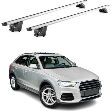 OMAC Barres de toit aluminium certifiées TÜV pour Audi Q3 8U 2011-2018 – Pour rails de toit intégrés – Rainure en T – Charge max 100 kg – 2 antivols Argent (1/4)