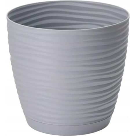 Pot de fleurs gris avec soucoupe, 19 x 17,3 cm, en plastique