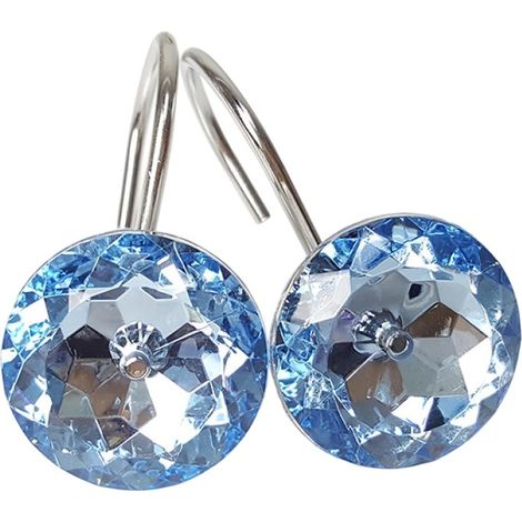 Shower Curtain Hooks - Chrome Steel with Acrylic Rhinestones - For Standard Shower Rods up to 30 mm - 12 pcs (1/5)