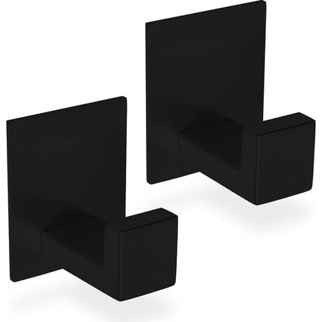 Ganchos autoadhesivos para toallas, soportes para toallas de acero inoxidable negro, ganchos autoadhesivos para pared - Juego de 2 (1/5)