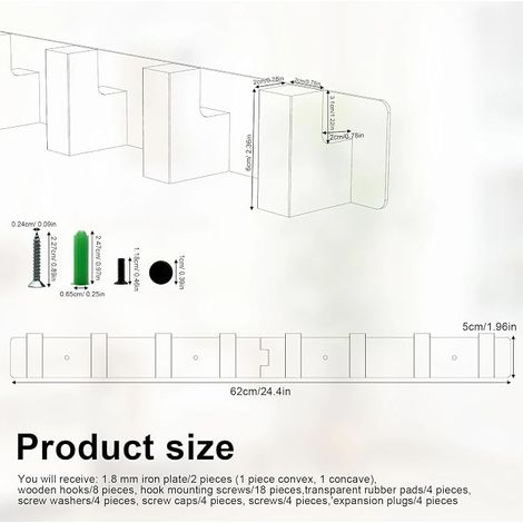 38cm Porte Manteau Mural, Patere Fabriqué en Tôle de Fer de 1,8 mm D'épaisseur, Patère Murale avec Des Crochets en Bois, pour La Chambre, Couloir et Cuisine (1/4)