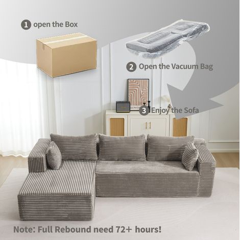 Sofá modular en L 279x179x83 cm de pana gris con chaise longue para espacios pequeños - MEUBLIV (1/5)