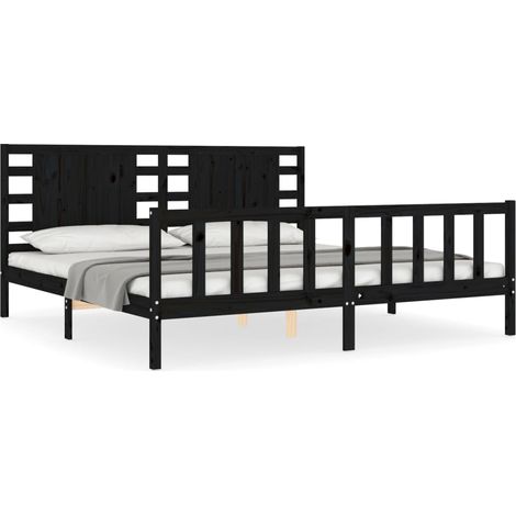 Lit double Lit adulte Cadre de lit sans matelas noir 200x200 cm bois massif de pin (1/5)