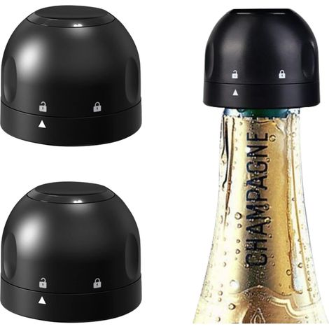 Bouchons réutilisables pour vin mousseux, lot de 2, noirs, pour champagne.-AquaForge