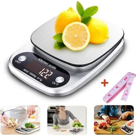 Digitale Küchenwaage aus Edelstahl (10 kg/1 g) mit hintergrundbeleuchtetem LCD-Display und Tara-Funktion – YOUNGKEE
