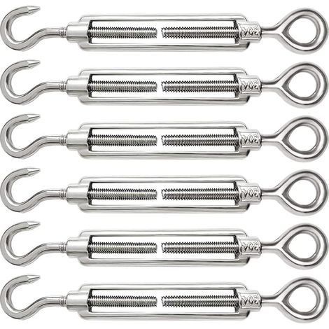 6 Pièces Tendeur Cable M6 Tendeur Cable Inox 304 Réglable Crochet de Ridoir et Oeil pour Tendeur de Fil Cable Acier Corde Crochet Tendeur Accessoires (1/5)