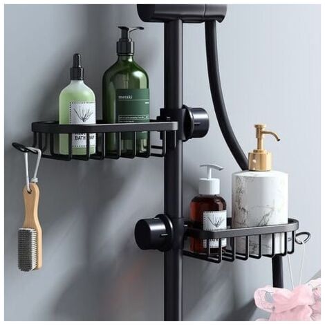 Etagère et rangement de douche-Lot de 2 Étagère Douche Sans Percage Inox, Étagère Salle de Bain Télescopique Inoxydable, Porte Savon Barre Douche, noire-- (1/4)