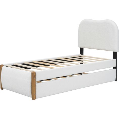 Lit capitonné 90x200 cm avec lit gigogne escamotable, blanc (1/5)