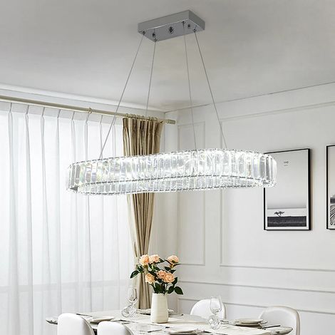 Moderne luxe cristal ovale Design Led lustre plafonnier nordique pendentif luminaire suspendu salon chambre hôtel-Blanc (1/5)