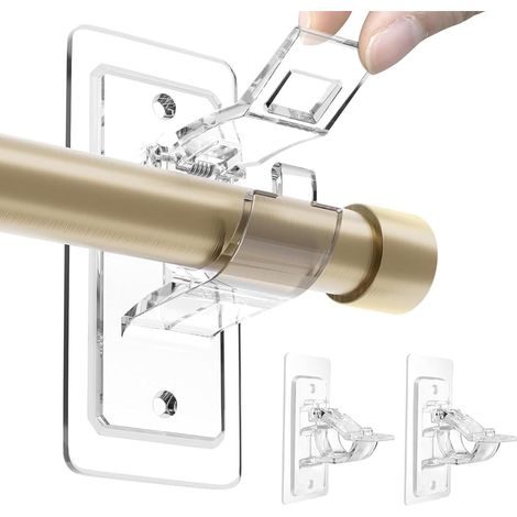 Juego de 2 soportes para barra de cortina de PET autoadhesivos y sin taladros: ganchos ajustables sin clavos para barra de cortina para sala de estar y baño (1/5)
