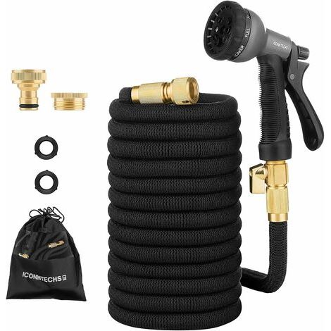 Tuyau D'Arrosage Rétractable, Tuyau Rétractable De 30 M/100 Pieds 3/4" Et 1/2" Raccords En Laiton Massif Standard Ue Tuyau D'Eau Flexible Avec Vanne D'Arrêt 8 Buses De Fonction (1/5)