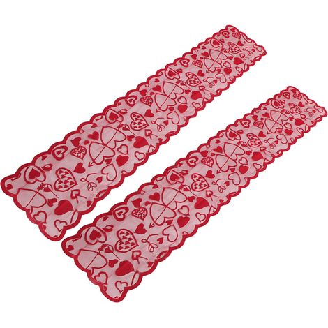 Lot de 2 chemins de table mariage rouge dentelle motif cœur, décoration romantique pour Saint-Valentin, anniversaire et fête, 182x33 cm (1/5)
