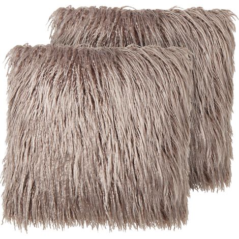 Conjunto de 2 cojines de imitación de piel suaves y esponjosos beige 45 x 45 cm Corokia