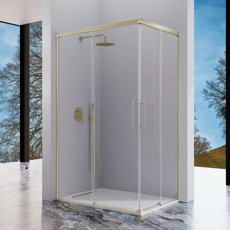 Eck-Duschkabine 2 Festteile + 2 Schiebetüren URBAN Gold / 70 cm (1/5)