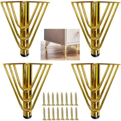 4 gold metal furniture legs with screws, elegant modern chic sofa legs, 15 cm, floor protection, silent non-slip base (1/5)