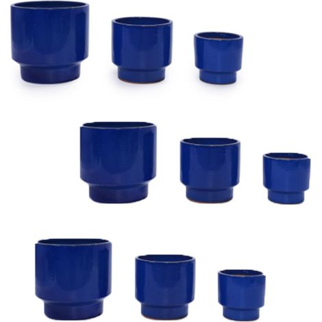 9er-Set-teiliges handgemachtes Keramikpflanztopf-Set (Ø 38,1/30,5/22,9 cm), einfarbige blaue Glasur, ideal für Sukkulenten/Blumen, Innen/Außen, atmungsaktive poröse Tonware.