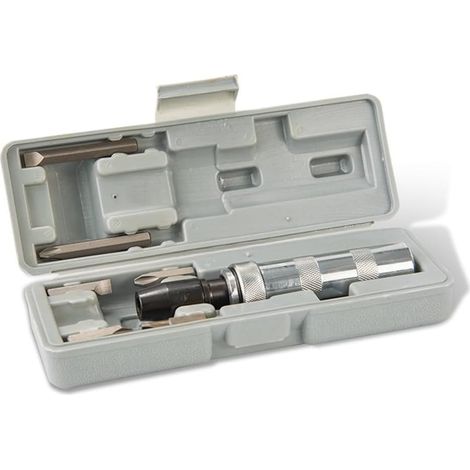 7-piece impact screwdriver set including socket screwdrivers, nuts, taps, dead screws, and drill bits. (1/5)