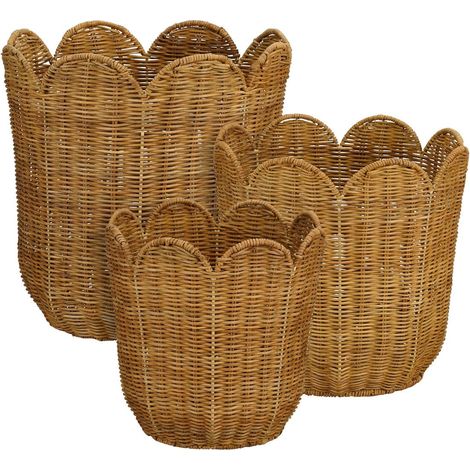 Lot de 3 paniers de rangement ronds en rotin tressé pour intérieur marron clair naturel - PANGIVO (1/5)
