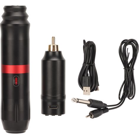 Kit machine à tatouer rotative sans fil 1300mAh, écran LCD, interface RCA, alimentation 12V 10000RPM, noir, avec câbles et adaptateurs (1/5)