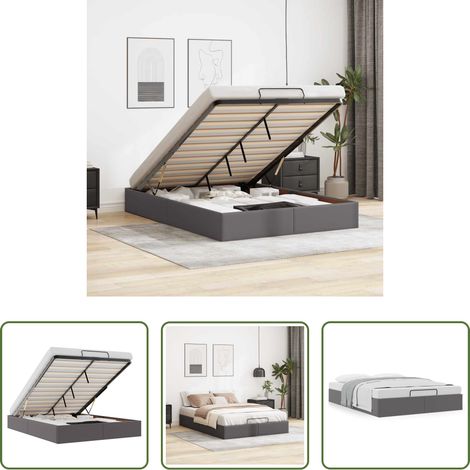 Stauraum unter Bett -  Ottoman-Bett ohne Matratze Grau 140x200 cm Kunstleder (1/5)