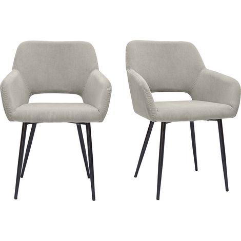 Stühle aus taupefarbenem Cordstoff und schwarzem Metall (2er-Set) LAURETTE
