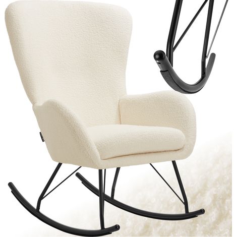 Fauteuil à bascule avec patins en acier et rembourrage épais crème (1/5)