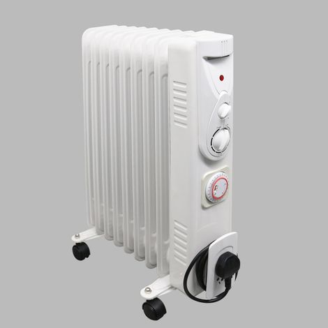 Portable 9 Fin 2000W Oil Filled Radiator Electric Heater With Timer Thermostat (1/5)