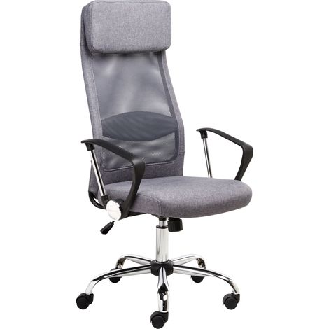 Silla de oficina ejecutiva de malla gris altura ajustable con elevador de gas giratoria y reclinable Pioneer