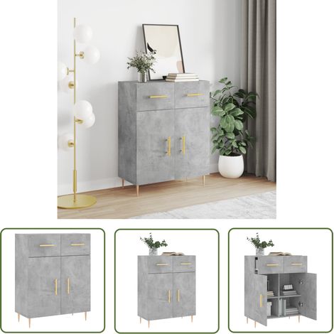 The Living Store Buffet gris béton 69,5x34x90 cm bois d'ingénierie - Buffet Design Moderne - Buffet Gris - Buffet Rangement - Armoire Murale - Meuble Salon (1/5)