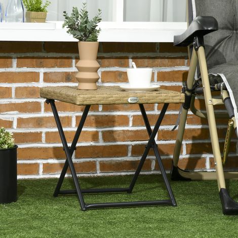 Table basse pliable de jardin style cosy chic dim. 40L x 40l x 40H cm métal époxy résine bois tressée naturel