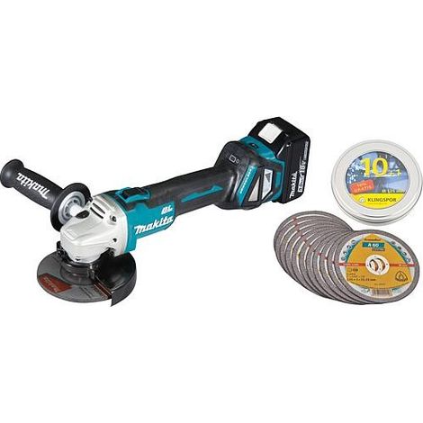 Meuleuses d’angle sans fil Makita 18 V DGA511RTJ avec 2x 5,0 Ah Batteries et Chargeur avec kit de disques à tronçonner 11 pièces (1/3)