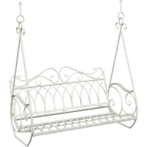 Banc suspendu en acier, 112 x 60 x 126,5 cm, blanc vintage. (1/2)