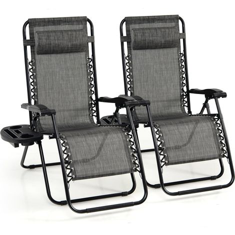 COSTWAY Set of 2 Folding Zero Gravity Chairs Outdoor Patio Recliners Removable Headrests (1/5)