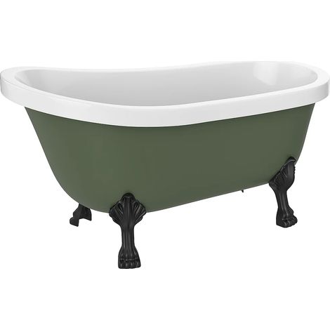 Vasca da bagno freestanding retrò con piedini a zampa di leone neri - L. 145 x L. 74 x A. 77 cm - Verde opaco - 200 L - NISOS II (1/4)