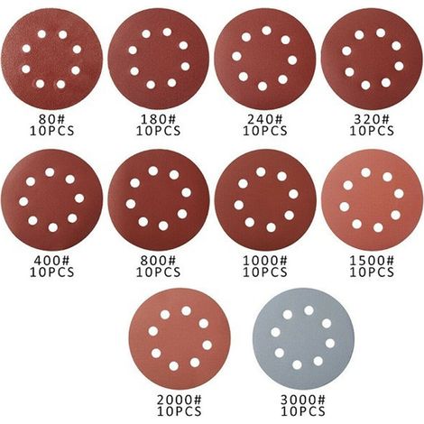 (Papier abrasif rouge à 8 trous de 125 mm (5 pouces), best-seller transfrontalier, pour le ponçage des murs et du bois, feuilles floquées, 100 pièces par lot, 100 feuilles/paquet) (1/4)